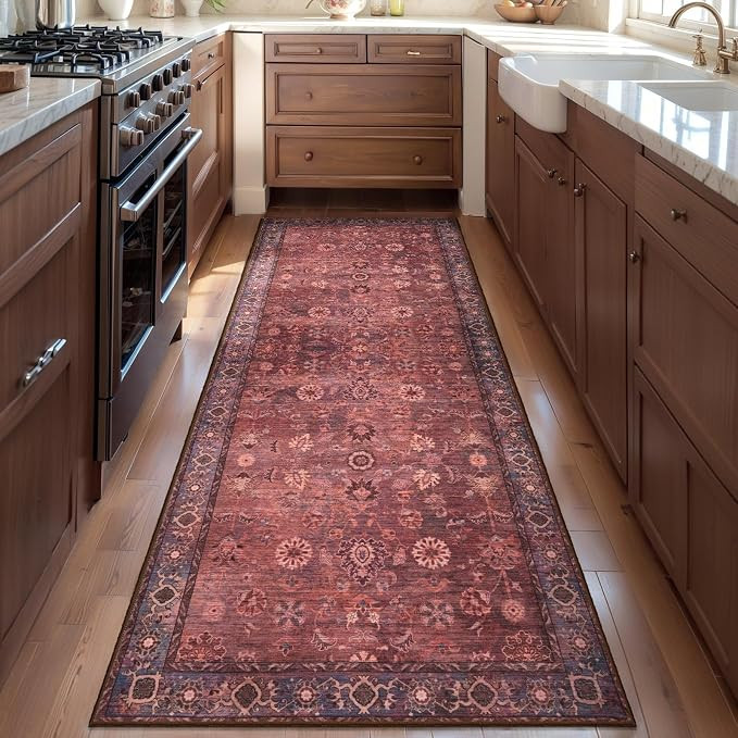 Tangsoo 2x6 Washable Runner Rug for Hallway,Non Slip Vintage Red Rug Runner | Amazon (US)