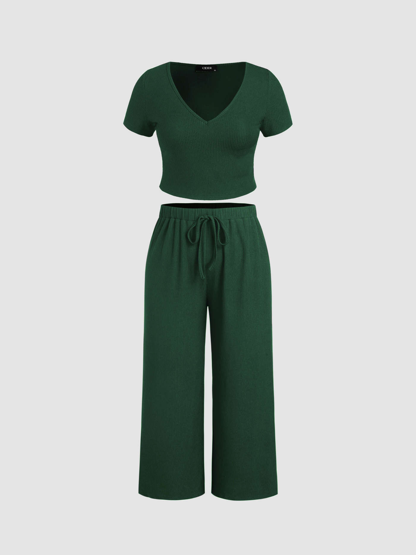 SLEEVE TEE & KNOTTED WIDE LEG PANTS SET CURVE & PLUS | Cider