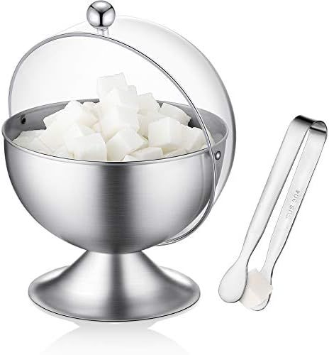 Sugar Bowl with Roll Top Stainless Steel Spherical Candies Bowl and 4.3 Inch Sugar Tong Stainless... | Amazon (US)