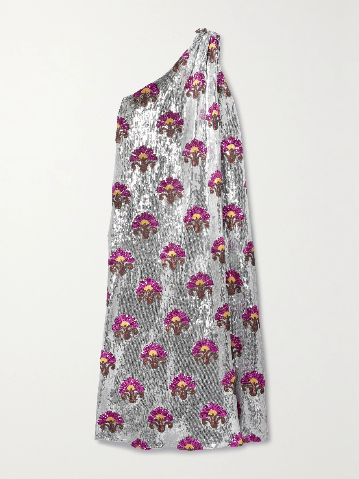 La DoubleJ - Roy One-shoulder Sequined Tulle Midi Dress - Silver | NET-A-PORTER (US)