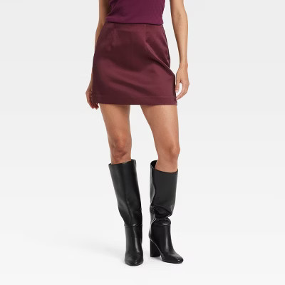 Women's Mini Satin Party Skirt - A New Day™ Burgundy 8 | Target