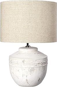 Creative Co-Op 19.25 in Cement Linen Shade Table Lamp, Distressed Off-White | Amazon (US)