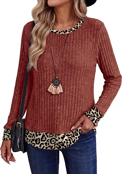 WIHOLL Womens Long Sleeve Shirts Fall Outfits Color Block Fashion Clothing Lightweight Tunic Tops... | Amazon (US)