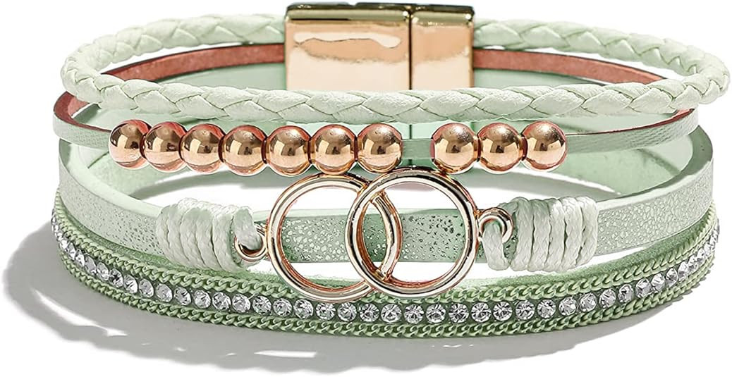 Long tiantian Heart Leather Bracelets for Women Stackable Layered Bangle Cuffs Boho Wrap Bracelet... | Amazon (US)