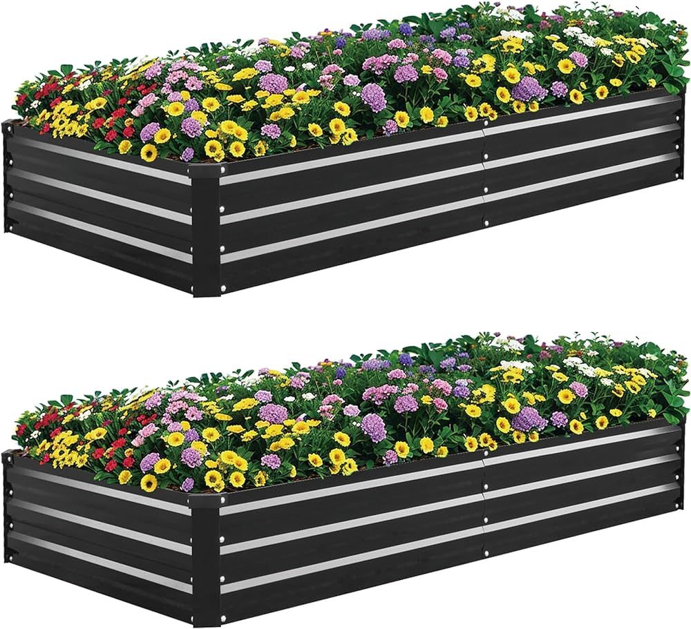 6x3x1FT 2PC Galvanized Raised Garden Bed Outdoor for Vegetables Flowers Herbs,Raised Bed Planter ... | Amazon (US)