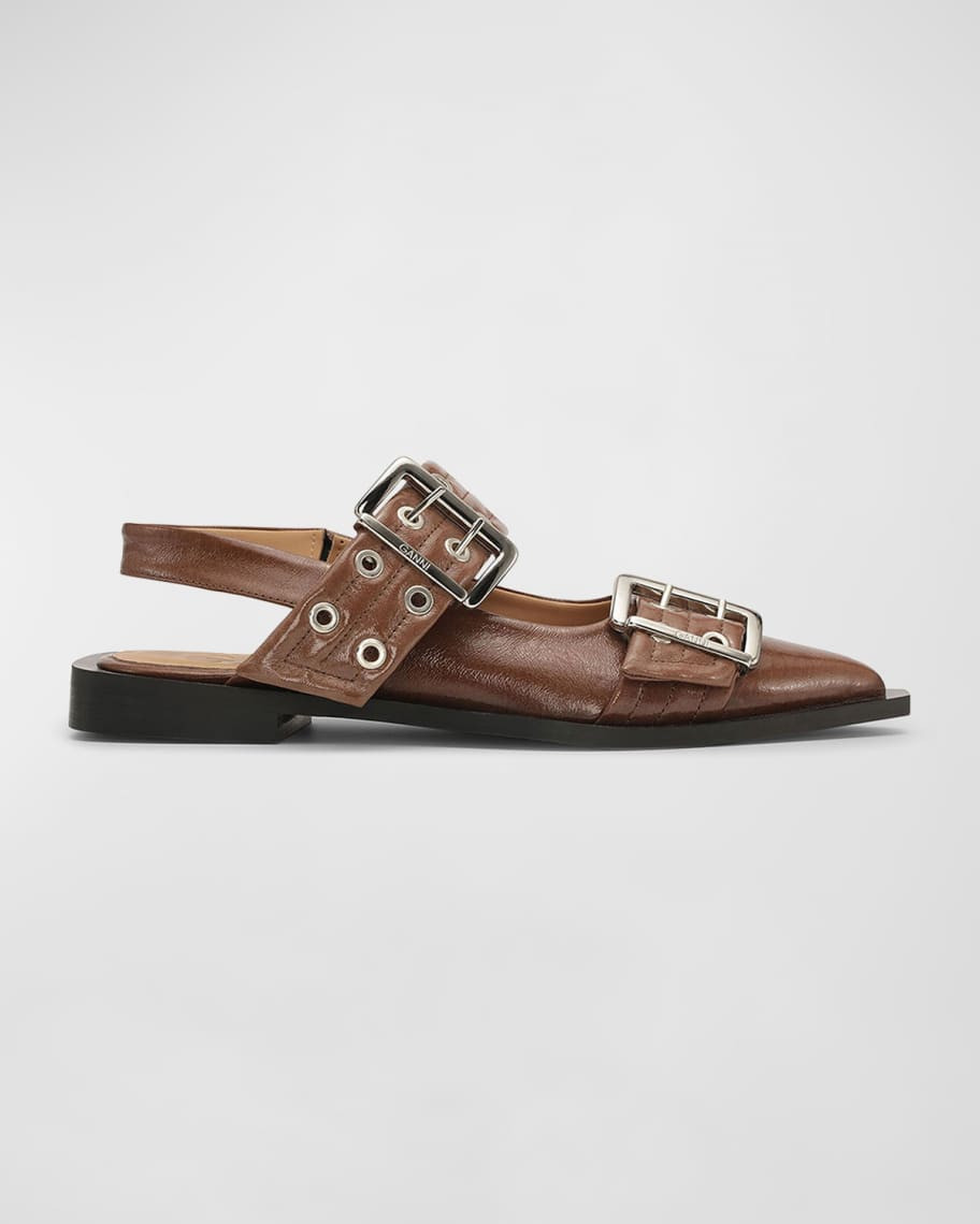 Dual-Buckle Slingback Ballerina Flats | Neiman Marcus
