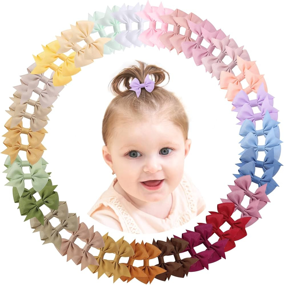 doboi 50PCS 2.5'' Baby Hair Clips Small Bows Fully Lined Grosgrain Boutique Solid Ribbon Small Bo... | Amazon (US)