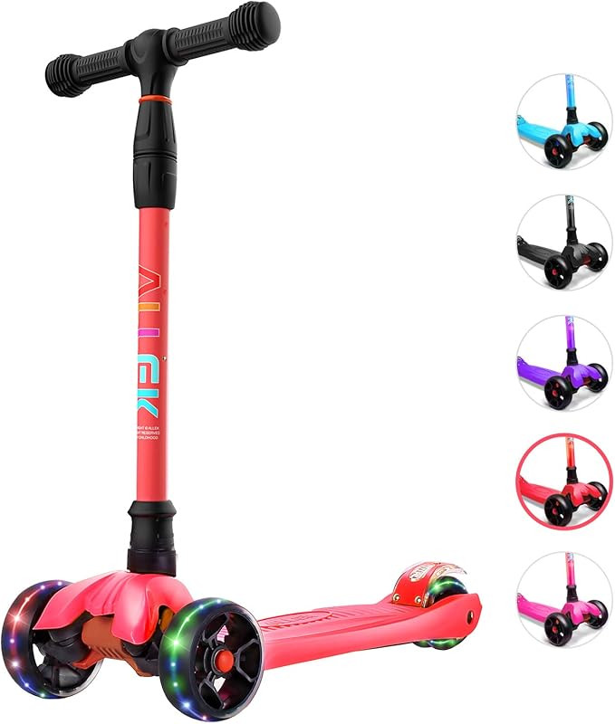 Allek Kick Scooter B02, Lean 'N Glide Scooter with Extra Wide PU Light-Up Wheels and 4 Adjustable... | Amazon (US)
