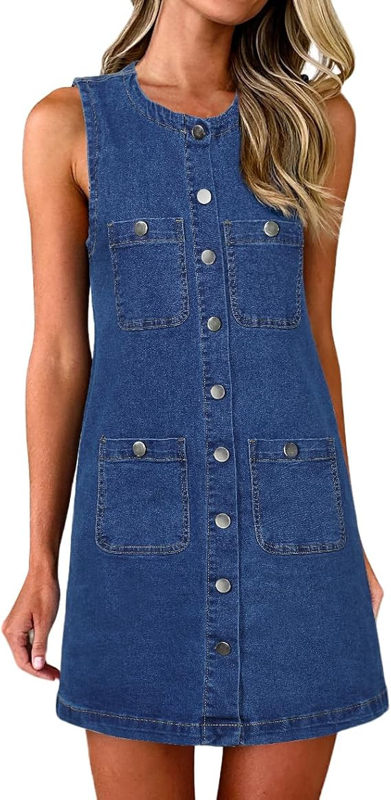 Denim Dress for Women Sleeveless Jean Dress Button Down Dresses | 4 Pockets, Casual Wear, Cowgirl... | Amazon (US)