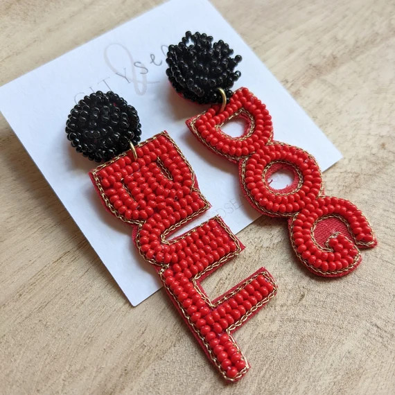 Bulldog Earrings From City & Sea  Red and Black UGA Earrings - Etsy | Etsy (US)