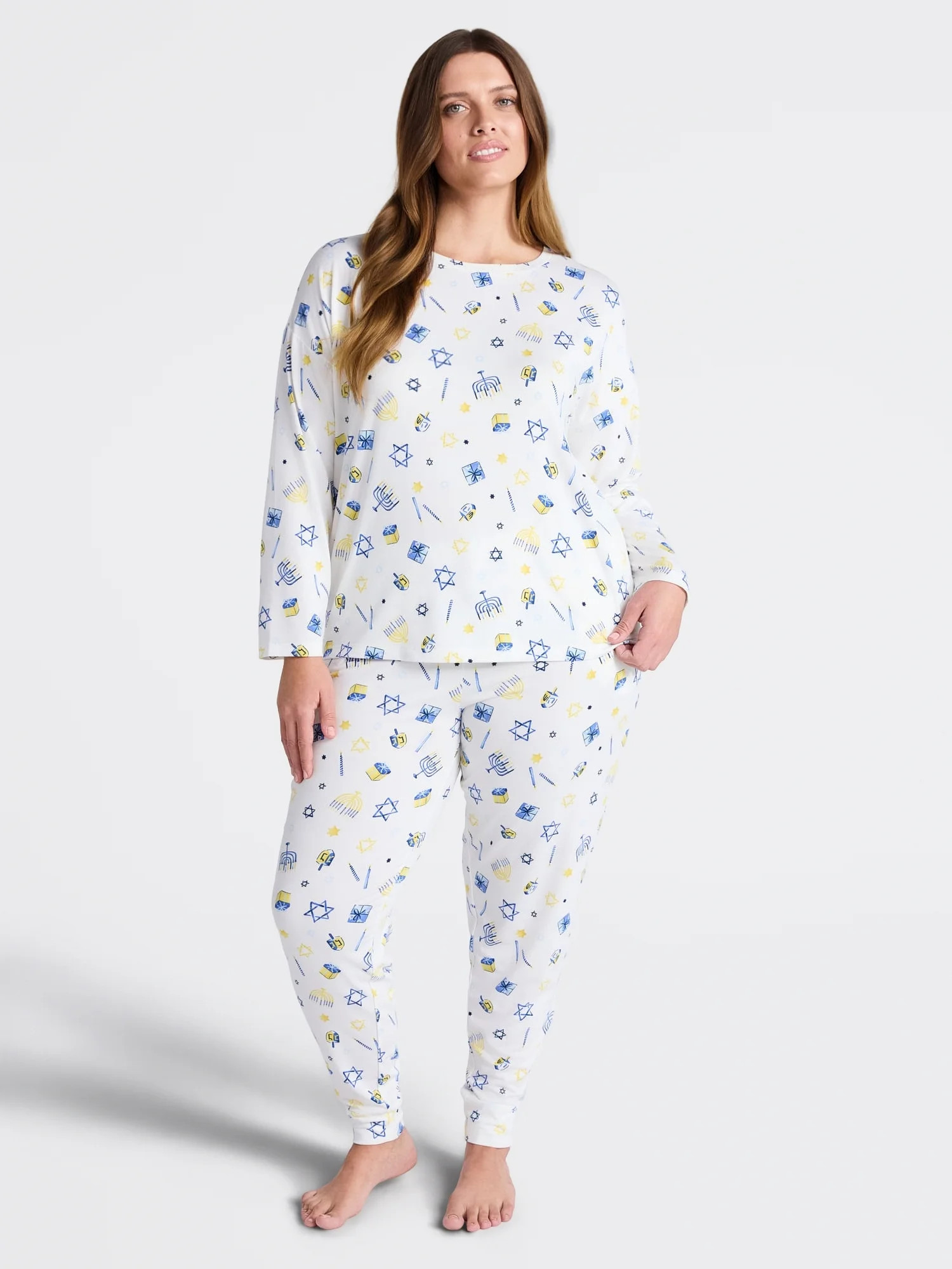 Joyspun Women's Dreamy Soft Collection Long Sleeve Sleep Top and Joggers Pajamas Set, 2-Piece, Si... | Walmart (US)