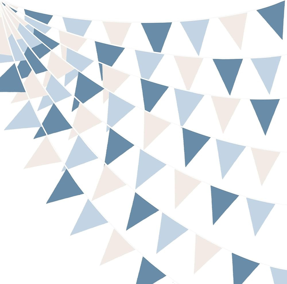 32Ft Blue Party Decorations Retro Blue Triangle Banner Flag Pennant Bunting Fabric Garland Stream... | Amazon (US)