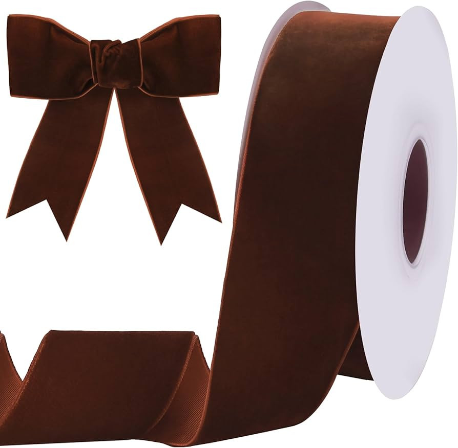 10 Yards Brown Velvet Ribbon 2 Inch for Christmas Tree,Dark Brown Velvet Christmas Ribbon for Gif... | Amazon (US)