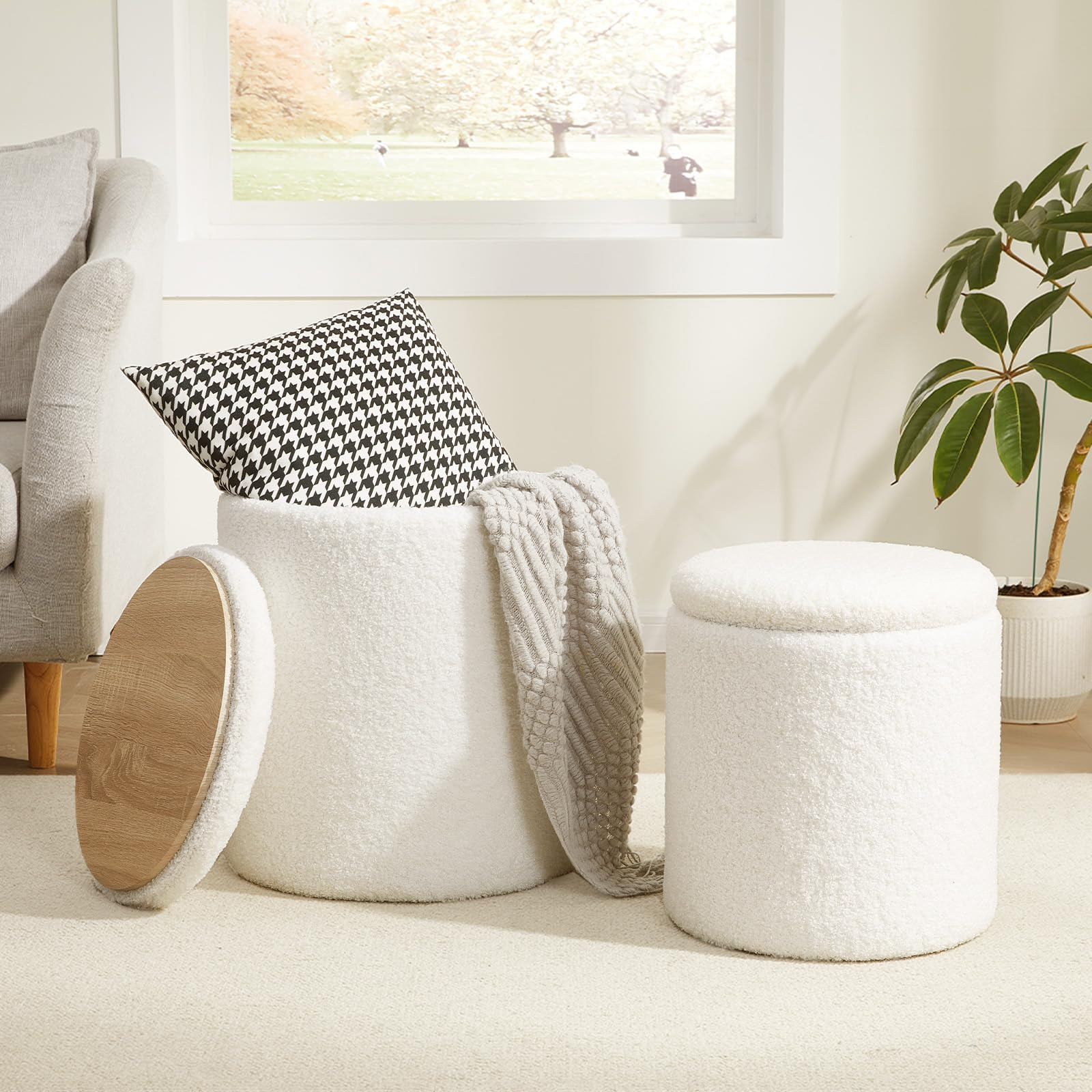 Royal Windsor Boucle Round Ottoman with Storage Set of 2,Small Foot Stool Ottoman for Living Room... | Amazon (US)