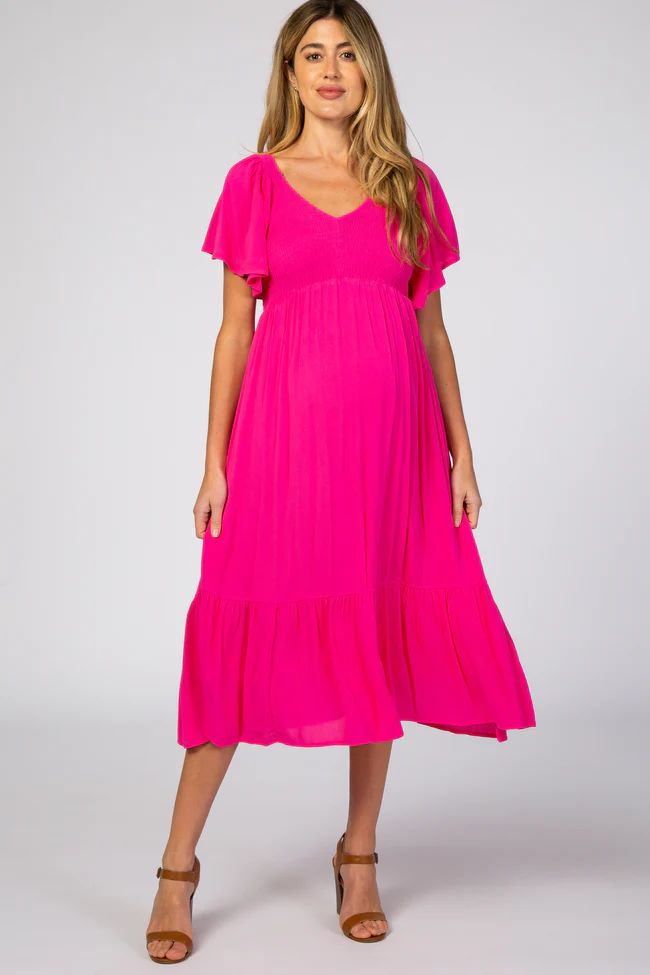 Fuchsia Smocked Ruffle Maternity Dress | PinkBlush Maternity