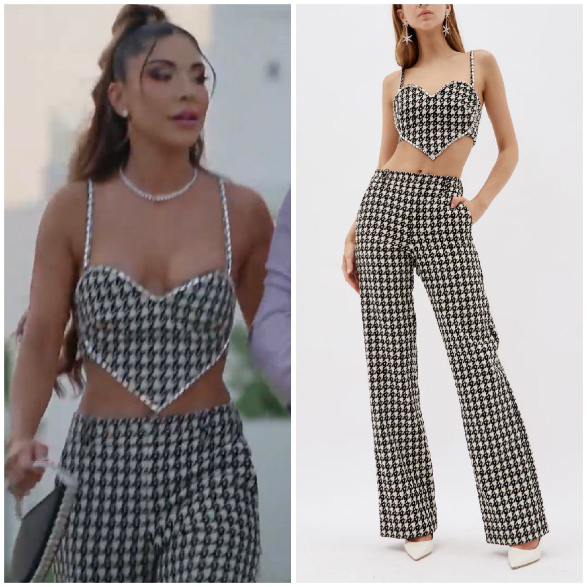 Taleen Marie’s Black and White Houndstooth Heart Crop Top and Pants Set