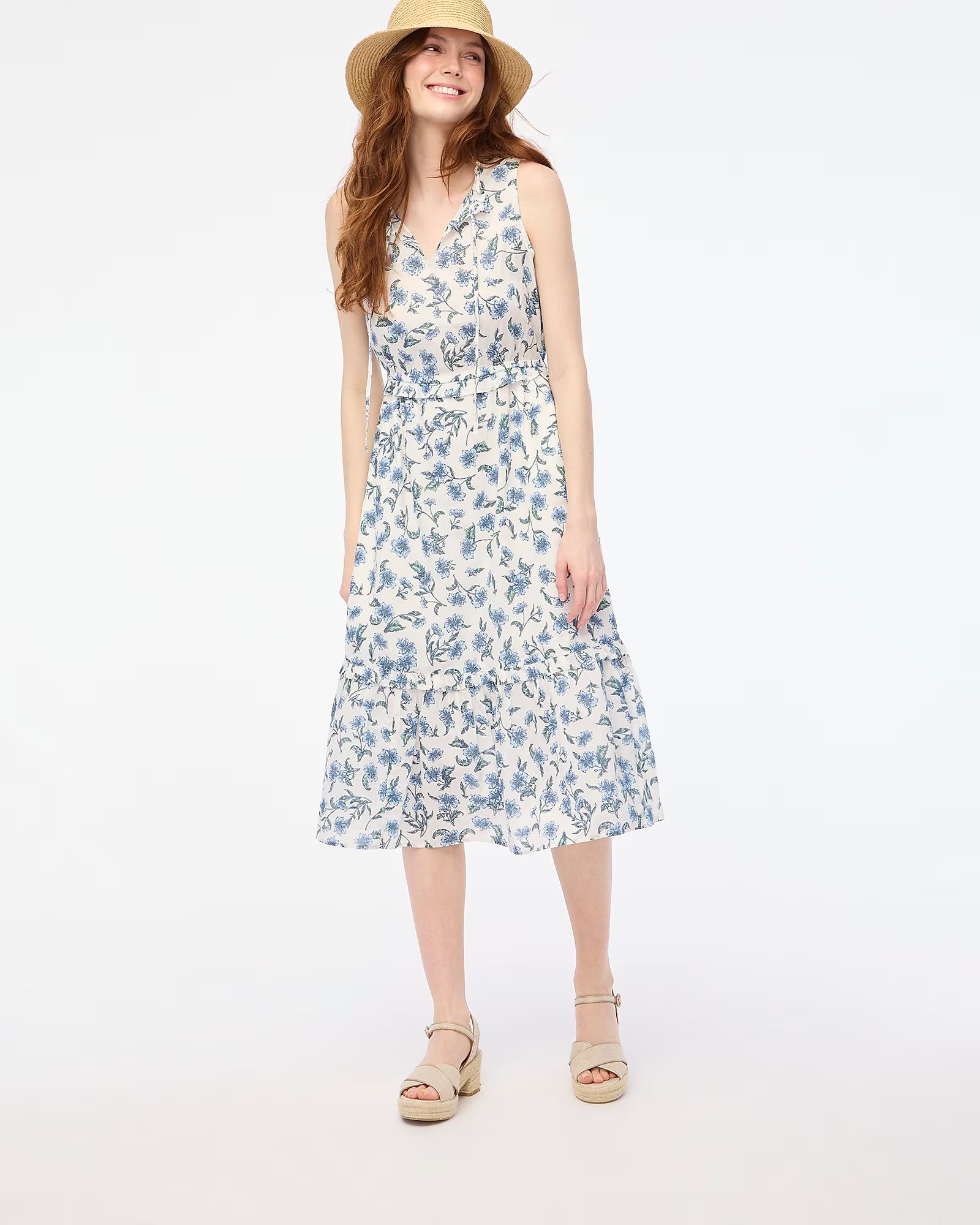 Petite printed tie-front midi dress | J.Crew Factory