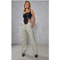 Stone Faux Leather Straight Leg Cargo Pants | PrettyLittleThing US