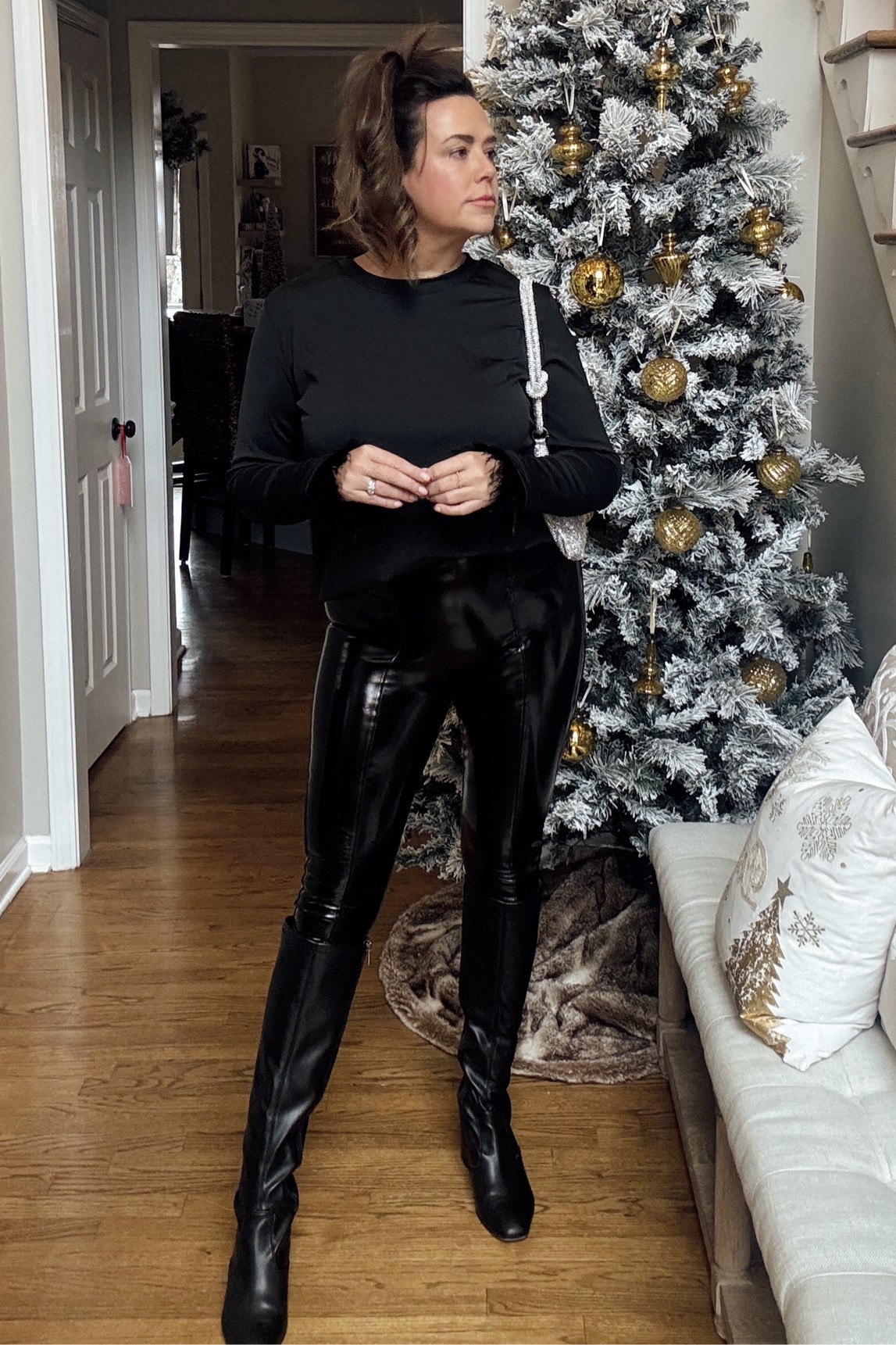 Loving and having fun with these Black Winter ❄️ Looks for you girls. Gotta love feathers and spanx . Love this whole look ! #spanx #allblackoutfit #

#LTKHoliday #LTKFindsUnder100 #LTKMidsize