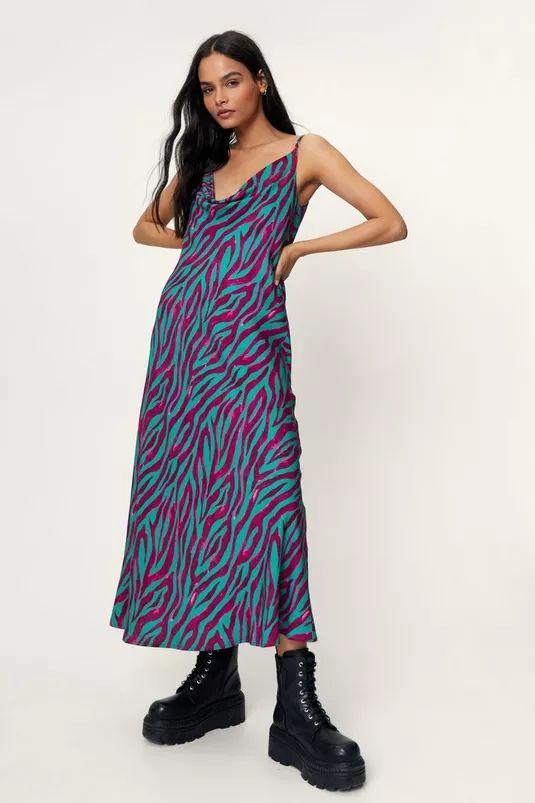 Bright Zebra Print Cowl Maxi Slip Dress | Nasty Gal (US)