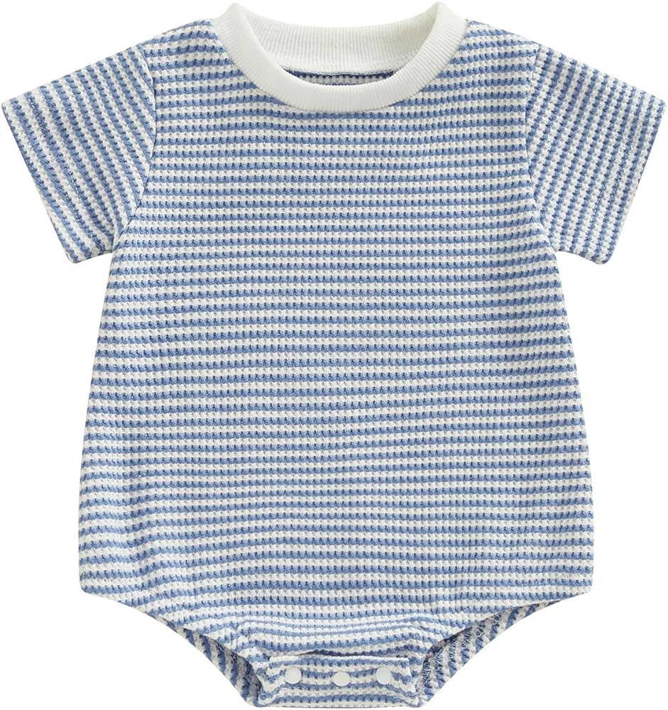 VISGOGO Unisex Baby Boy Girl Striped Romper Waffle Short Sleeve Bubble Oversized Romper Bodysuit ... | Amazon (US)