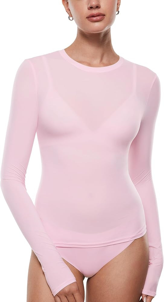 INLYRIC Women's Long Sleeve T-Shirts Crew Neck Basic Fitted Slim Crop Tops Going Out Trendy Tops ... | Amazon (US)