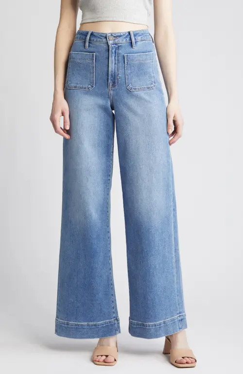 HIDDEN JEANS Patch Pocket Wide Leg Jeans in Medium Wash at Nordstrom, Size 30 | Nordstrom