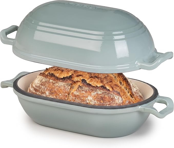 Enameled Cast Iron Dutch Oven for Sourdough Bread Baking,11 x 7 Inch Oval Cast Iron Bread Pan wit... | Amazon (US)