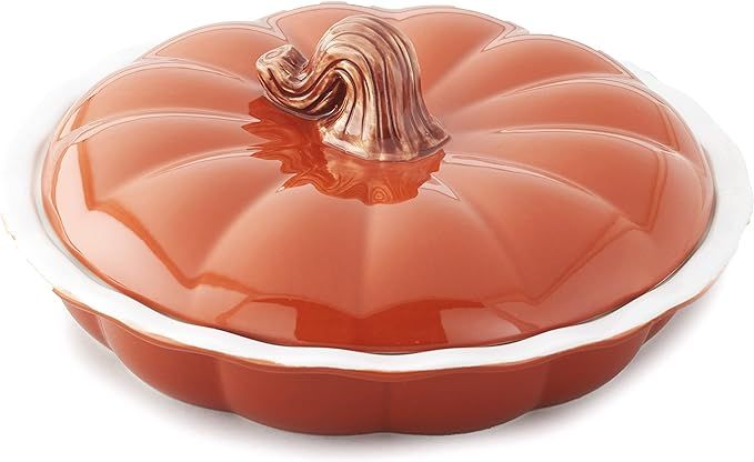Pumpkin Pie Dish - Ceramic Fall Cookware with Lid for Thanksgiving Dessert | Amazon (US)