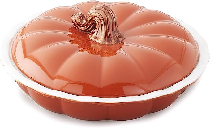 Pumpkin Pie Dish - Ceramic Fall Cookware with Lid for Thanksgiving Dessert | Amazon (US)