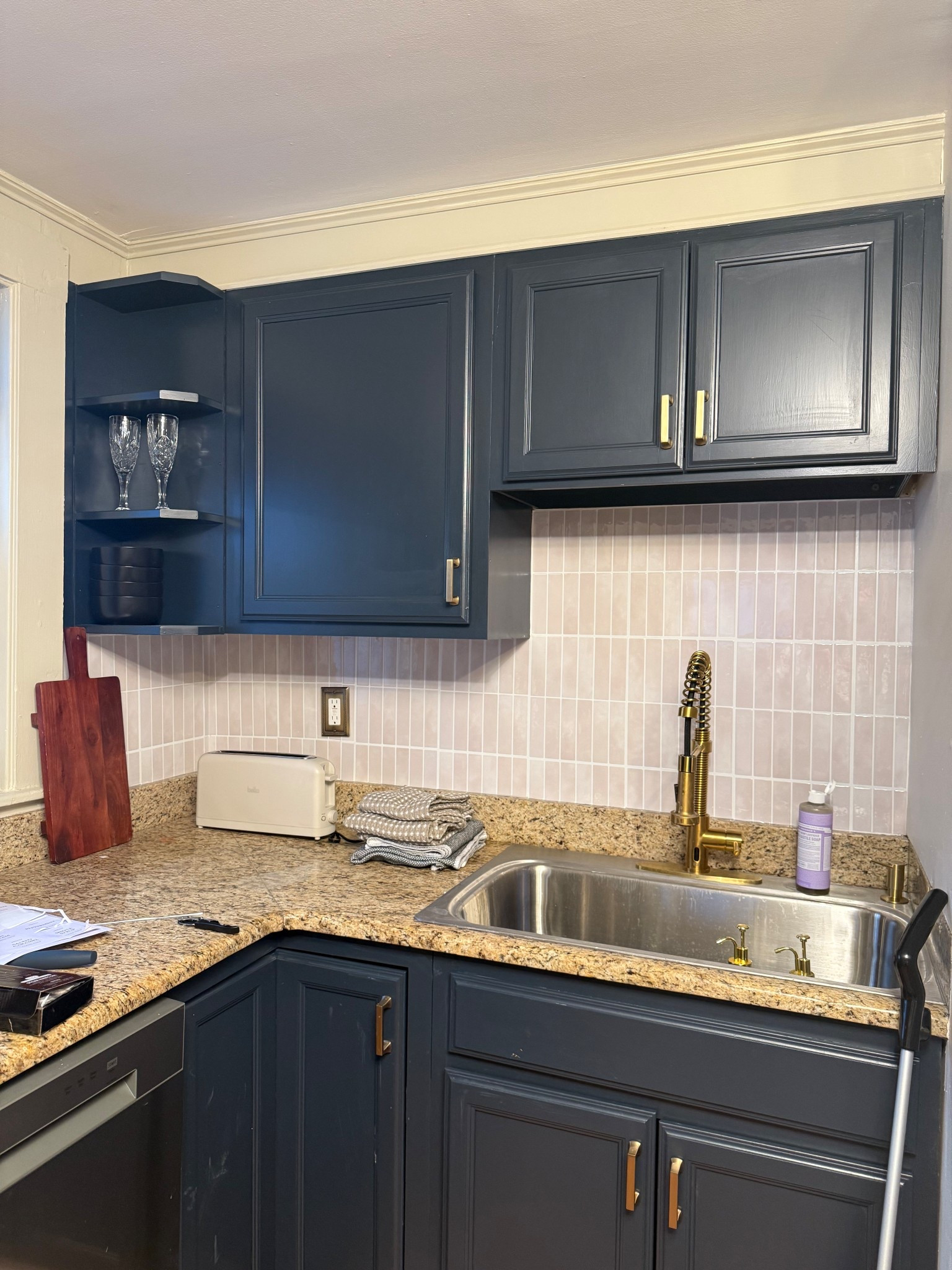 Peel and stick backsplash. Gold hardware. DIY. Gold kitchen. Vigo. 

#LTKHome