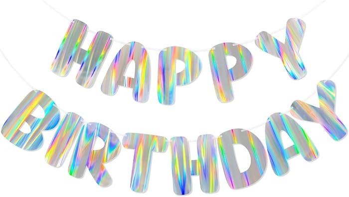 Iridescent Happy Birthday Banner, Pre-Strung Birthday Party Decorations | Amazon (US)