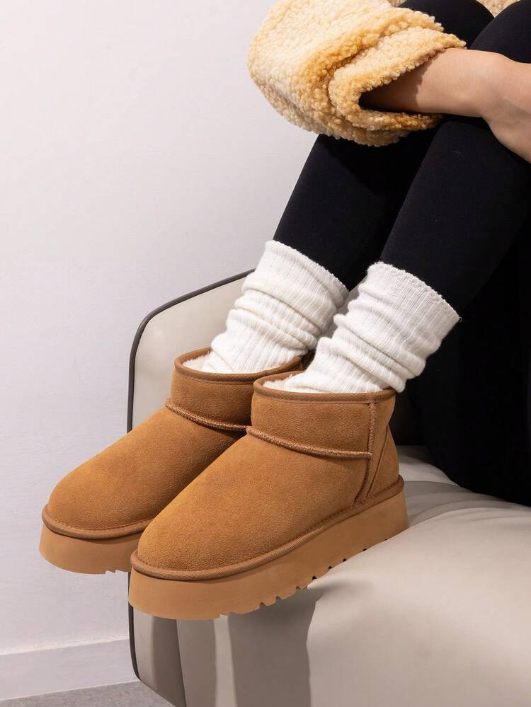 Women's Snow Boots Genuine Suede, 1.5 Inch Platform Fuzzy Winter Water Resistant Mini Ankle Boots Stable Lightweight Booties Anti-Slip With Memory Foam Halloween Outdoor Boots | SHEIN