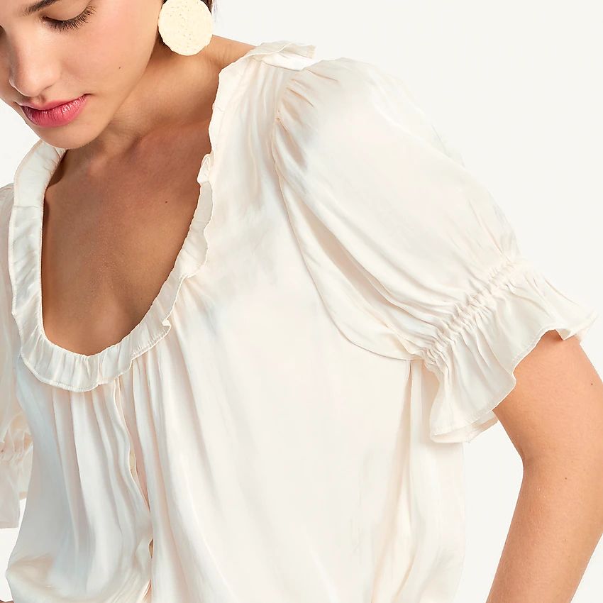 Ruffle featherweight satin scoopneck top | J.Crew US