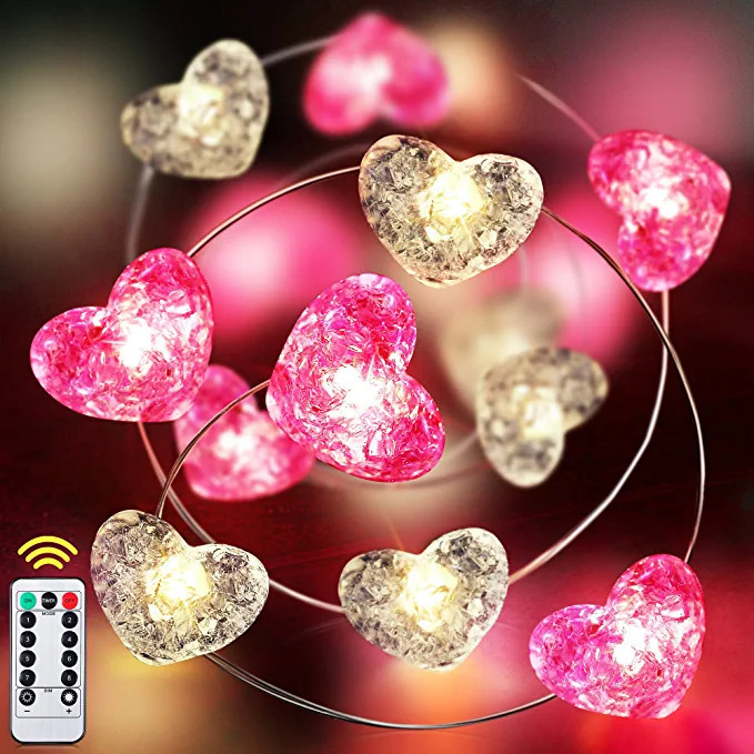 Valentine Decorations for Home - Heart Fairy Lights Battery Operated - 9.8FT 30 LED String Lights... | Amazon (US)