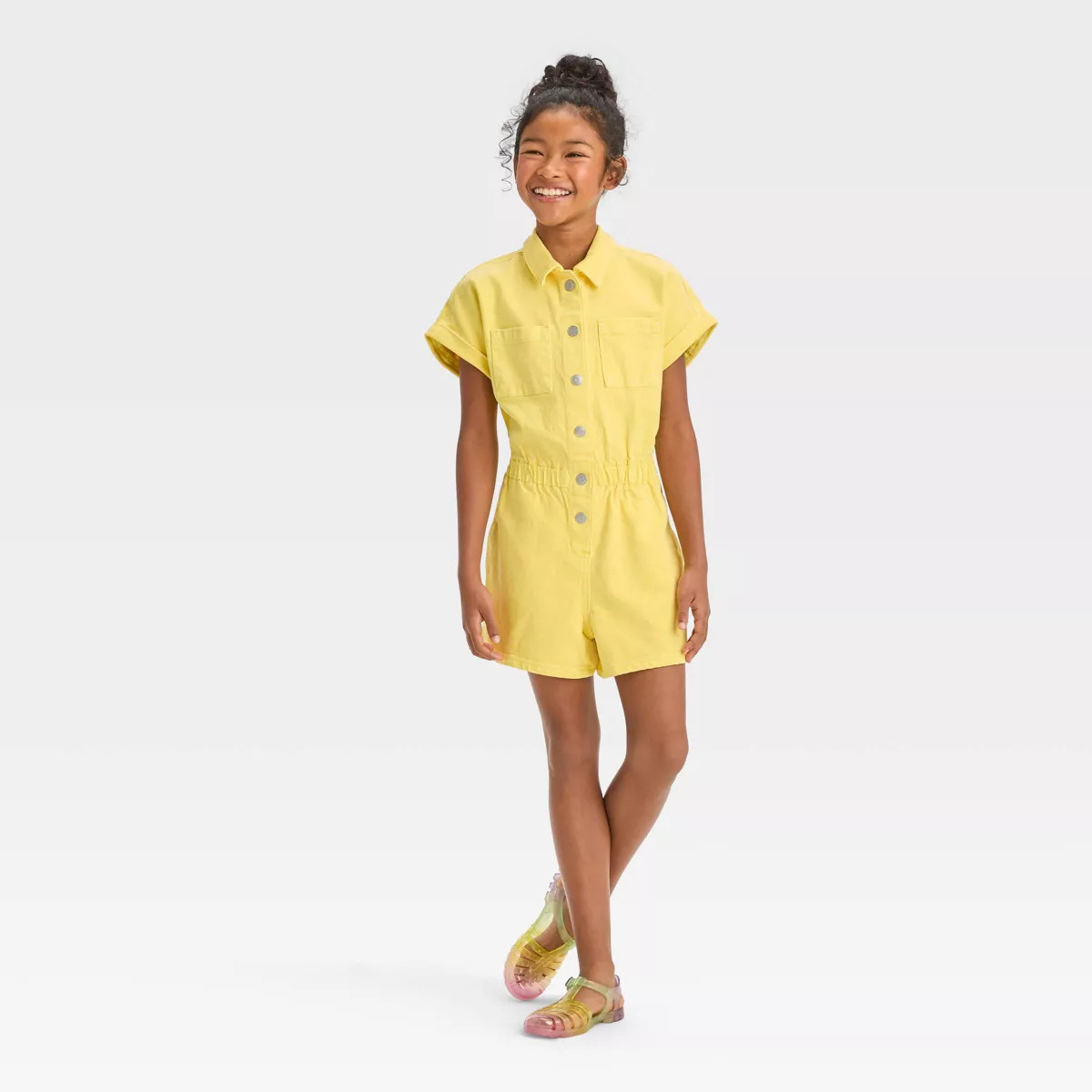 Girls' Short Sleeve Romper - Cat & Jack™ Yellow | Target