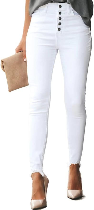 Allimy Women's High Rise Skinny Stretch Ripped Jeans High Waisted Destroyed Denim Pants | Amazon (US)