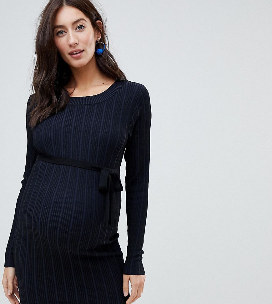 Mamalicious maternity rib knitted mini jumper dress in black | ASOS UK