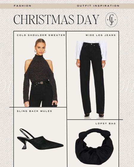 Cella Jane outfit inspiration for Christmas Day. Cold shoulder sweater, black jeans, pointed sling backs, slouchy bag. Holiday outfit. 

#LTKHoliday #LTKSeasonal #LTKstyletip