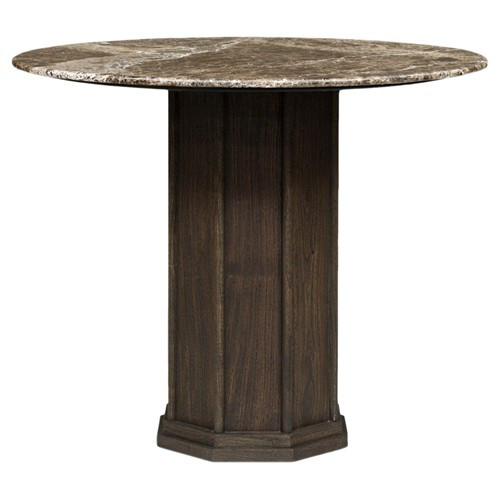 Pavlo Updated Traditional Brown Marble Acacia Wood Round Bistro Table - 36" | Kathy Kuo Home