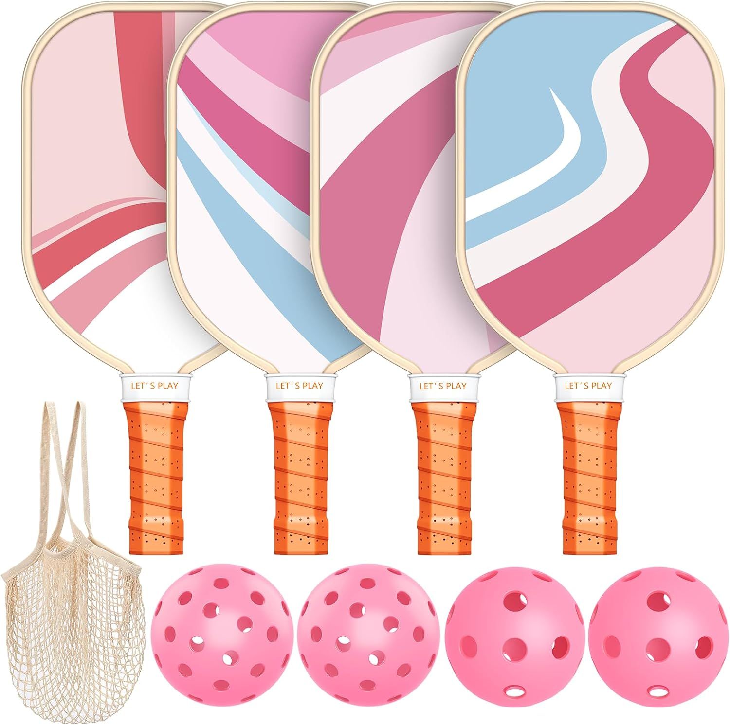 Pink Pickleball Paddles, USAPA Approved Pickleball Set of 4 with 4 Pickleball Balls and 1 Carry B... | Amazon (US)