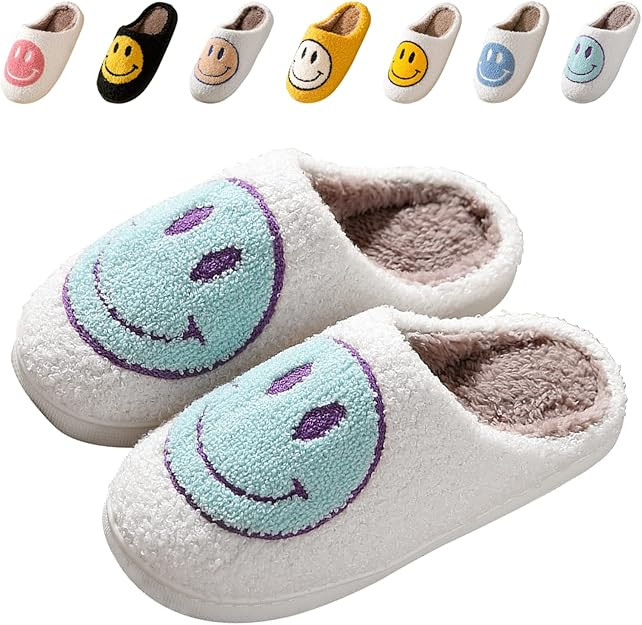 Bevaney Smile Face Slippers for Women - Soft Plush Retro Preppy Slip-on Comfortable Indoor/Outdoo... | Amazon (US)