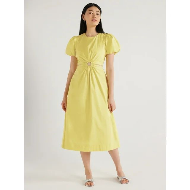 Scoop Women's Cut Out Midi Dress with Puff Sleeves, Sizes XS-XXL | Walmart (US)