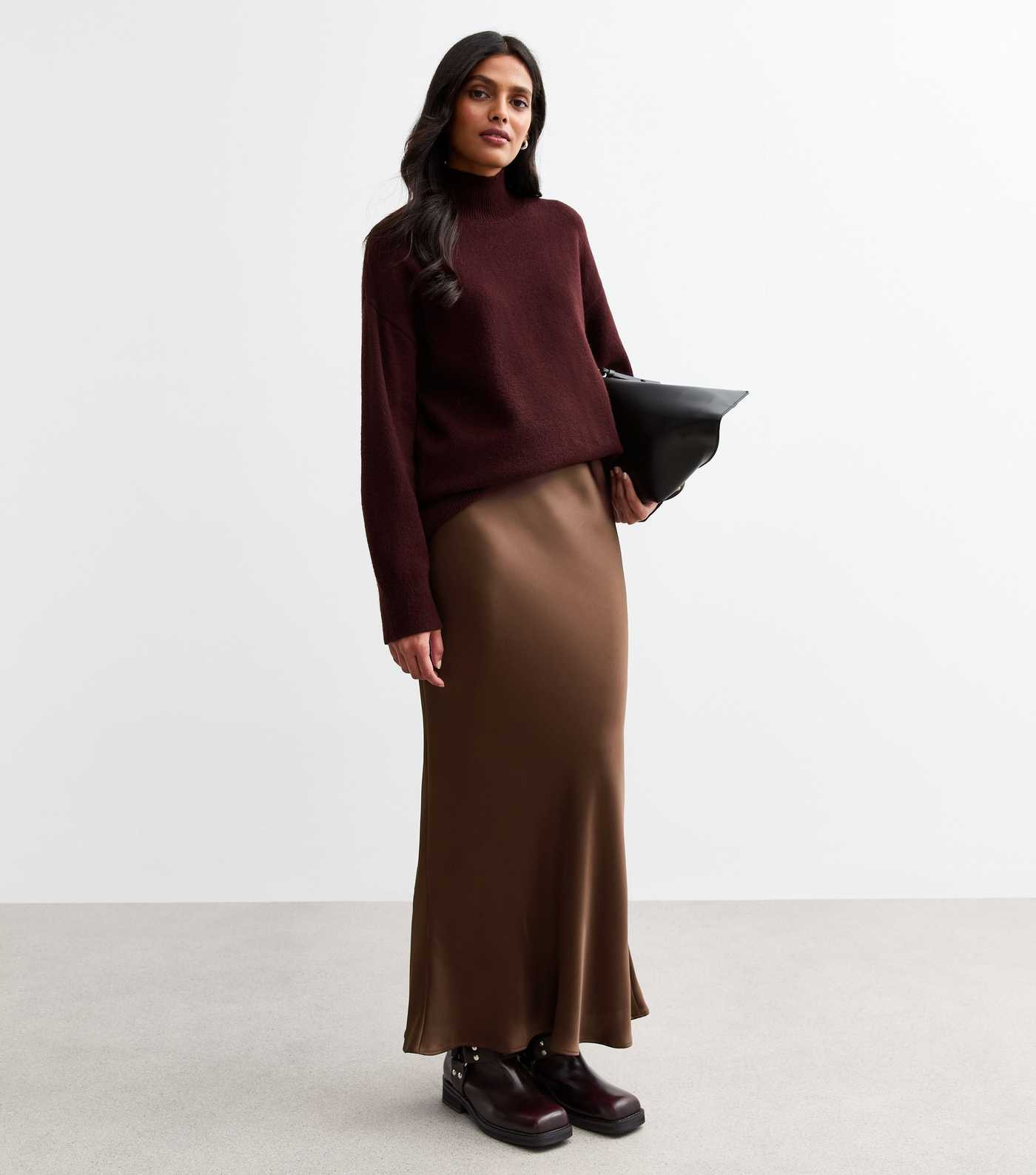 Brown Satin Bias Cut Midi Skirt 
						
						Add to Saved Items
						Remove from Saved Items | New Look (UK)