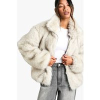 Womens Vintage Look Faux Fur Funnel Neck Jacket - Cream - 4 | boohoo (US & Canada)
