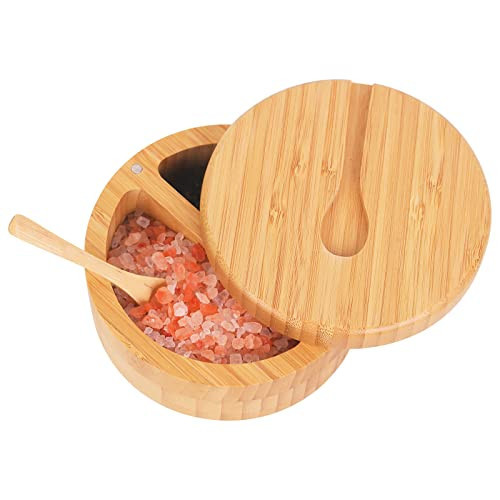 HTB Bamboo Salt and Pepper Bowls, Divided Salt Cellar With Swivel Lid and Spoon, Seasoning Containers With Magnetic Lid to Keep Dry, Mini Spoon Built Into Top, Great When You May Have Messy Hands | Amazon (US)