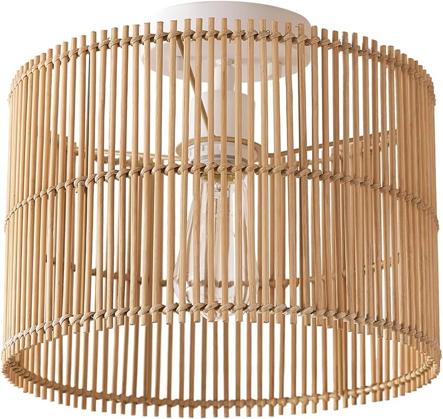 Globe Electric Ocean 1-Light Flush Mount Ceiling Light, Matte White, Natural Bamboo Shade | Amazon (CA)