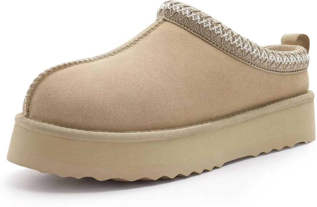 KIDMI Genuine Suede Platform Slippers for Women Fuzzy Winter Warm Shoes Indoor Outdoor | Amazon (US)