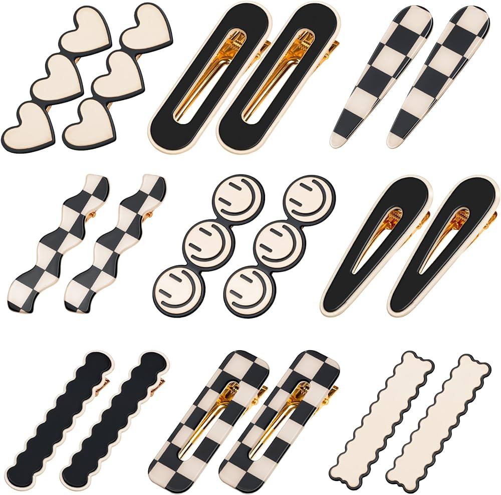 Gingbiss 18 Pcs Hair Clips for Women Girls, Black White Checker Cute Hair Barrettes with Storage ... | Amazon (US)