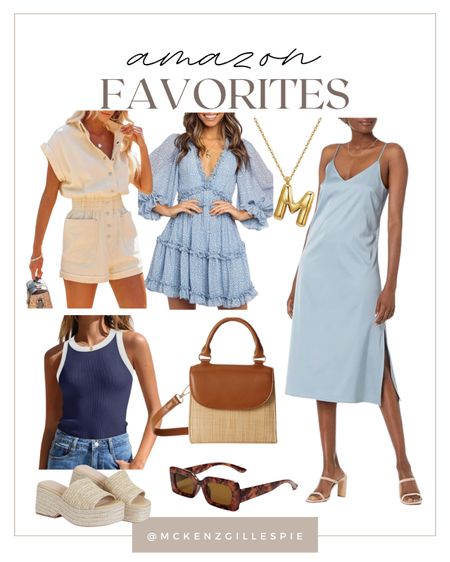 Amazon favorites I am loving this week! This beige romper is so cute for a casual vacation look, and I love that this light blue slip dress can be dressed up or down with accessories. 

#LTKfindsunder100 #LTKstyletip #LTKSeasonal